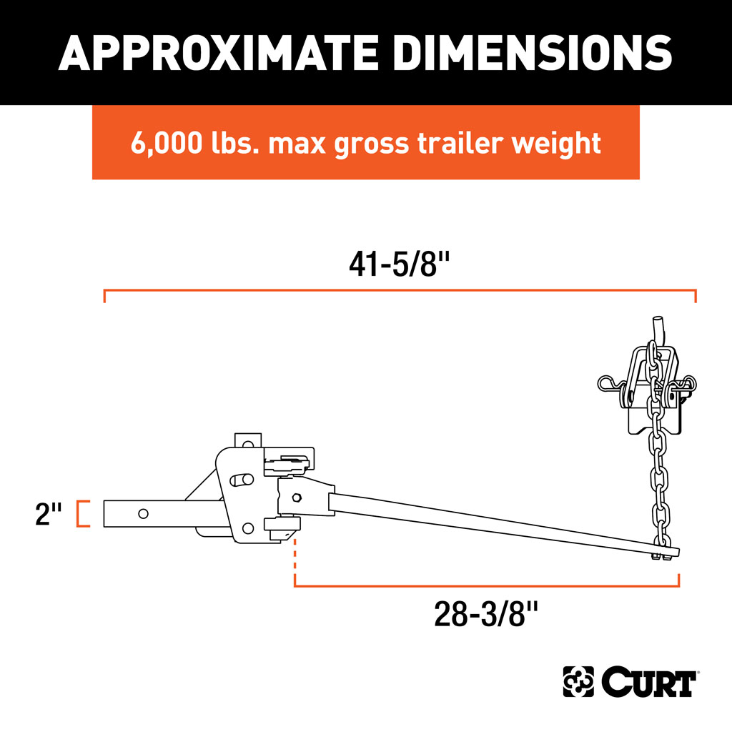 CURT Short Trunnion Bar Weight Distribution Hitch (5K - 6K lbs., 28-3/8" Bars) #17330