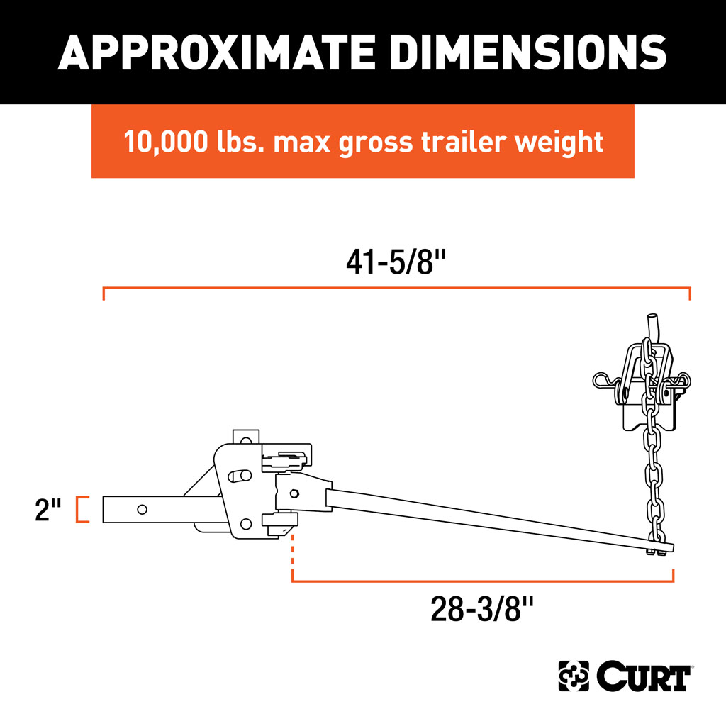 CURT Short Trunnion Bar Weight Distribution Hitch (8K - 10K lbs., 28-3/8" Bars) #17332