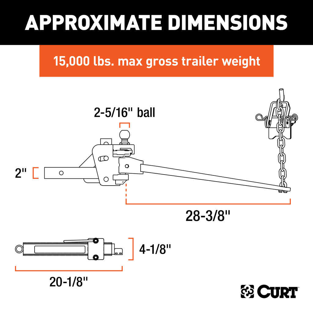 CURT Short Trunnion Bar Weight Distribution Hitch Kit (10K - 15K lbs., 28-3/8" Bars) #17422