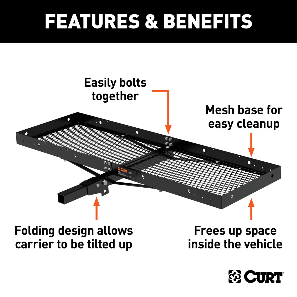 CURT 60" x 20" Tray-Style Cargo Carrier (Fixed 2" Shank) #18108
