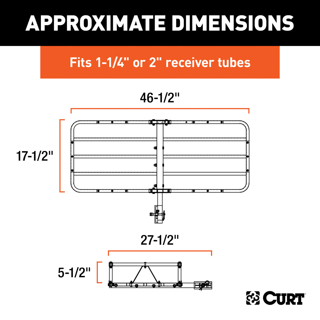 CURT 48" x 20" Basket-Style Cargo Carrier (Fixed 1-1/4" Shank with 2" Adapter) #18145