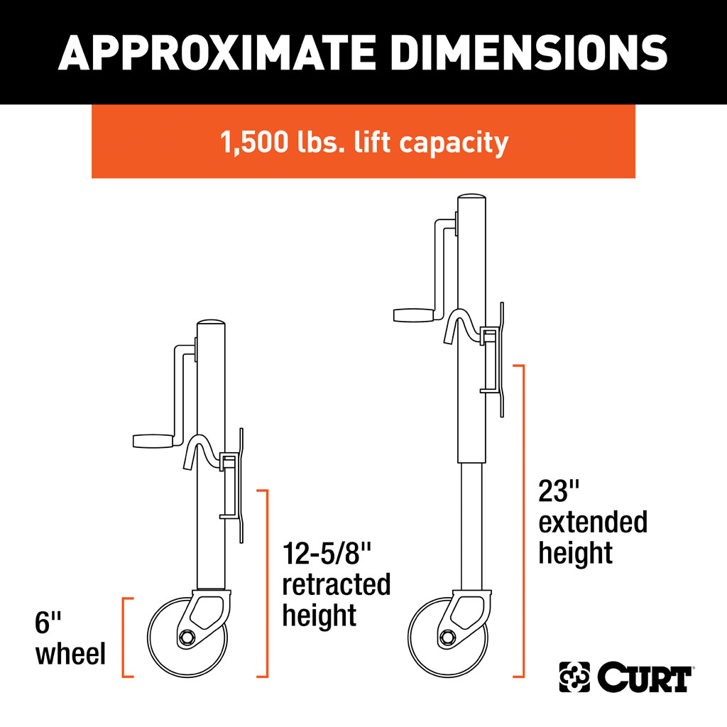 CURT Marine Jack with Dual 6" Wheels (1,500 lbs., 10" Travel, Packaged) #28156