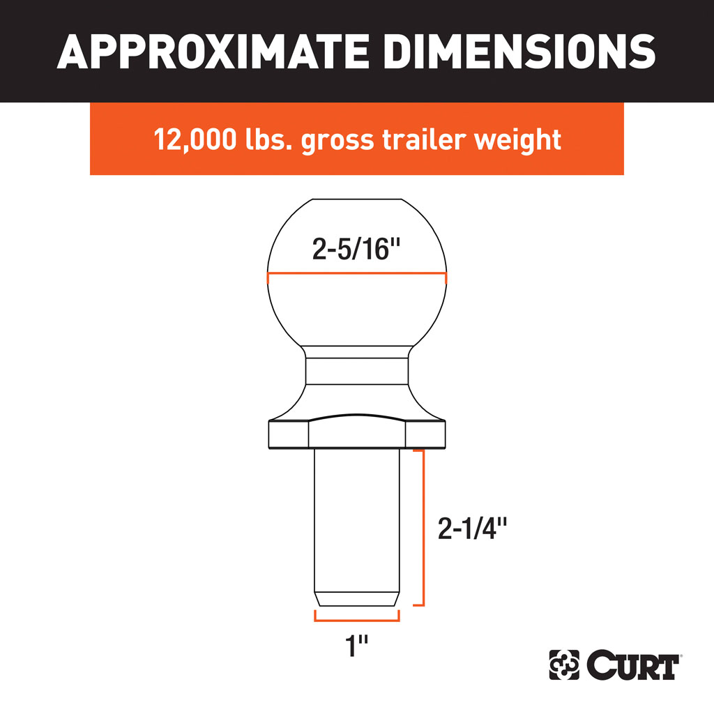 CURT 2-5/16" Trailer Ball (1" x 2-1/4" Shank, 12,000 lbs., Raw Steel) #40042