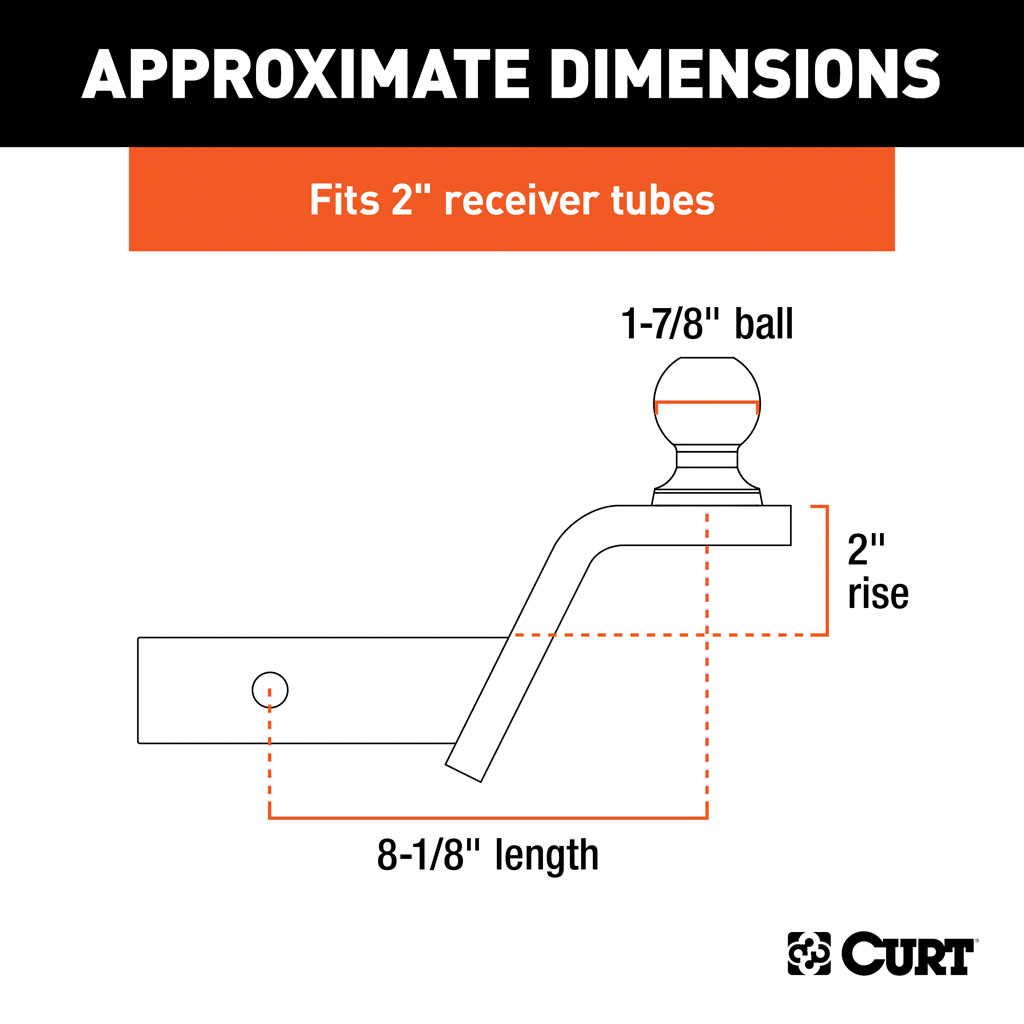 CURT Fusion Ball Mounts with 1-7/8" Balls (2" Shank, 5,000 lbs., 2" Rise, 2-Pack) #45157