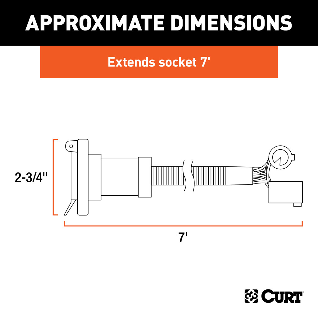 CURT 7' Custom Wiring Harness Extension (Adds 7-Way RV Blade to Truck Bed, Packaged) #56070