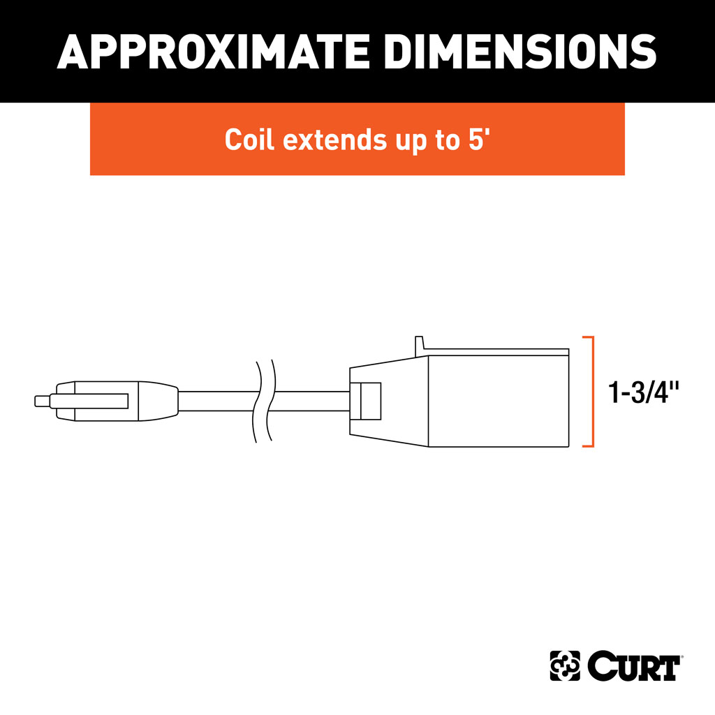 CURT 5' Electrical Adapter Harness (7-Way RV Blade Vehicle to 4-Way Flat Trailer) #57271