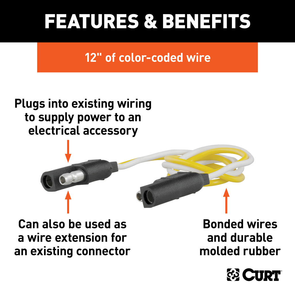 CURT 2-Way Flat Connector Plug & Socket with 12" Wires #58020