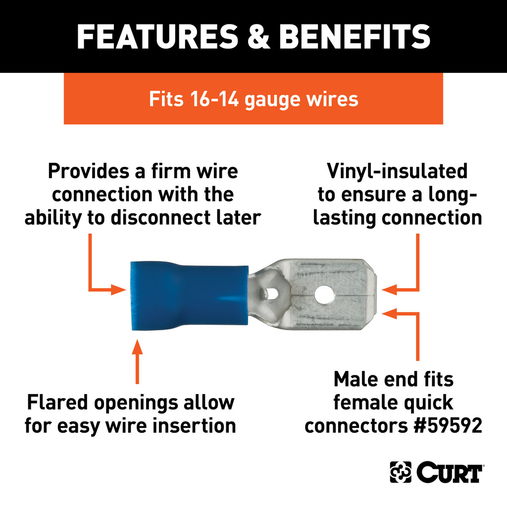 CURT Male Quick Connectors (16-14 Wire Gauge, 100-Pack) #59432