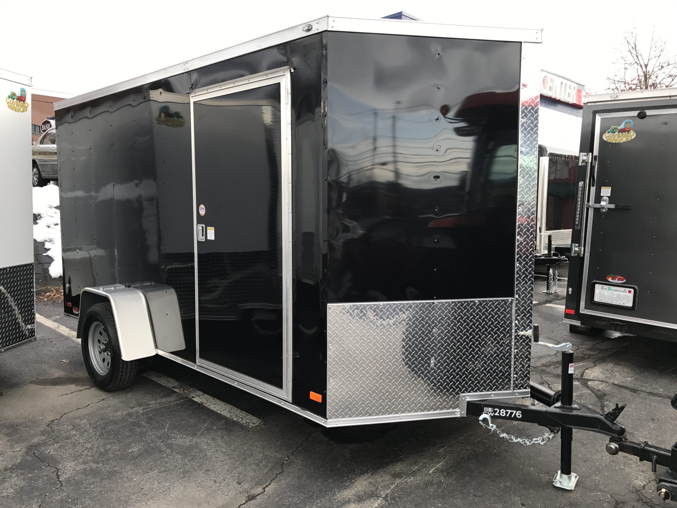 Enclosed Cargo Trailer 7'x12'+2'V BLACK RAMP Covered Wagon