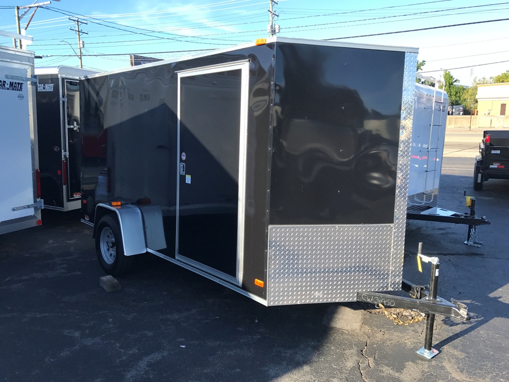 Enclosed Cargo Trailer 6x12 2V BLACK RAMP Covered Wagon Rons