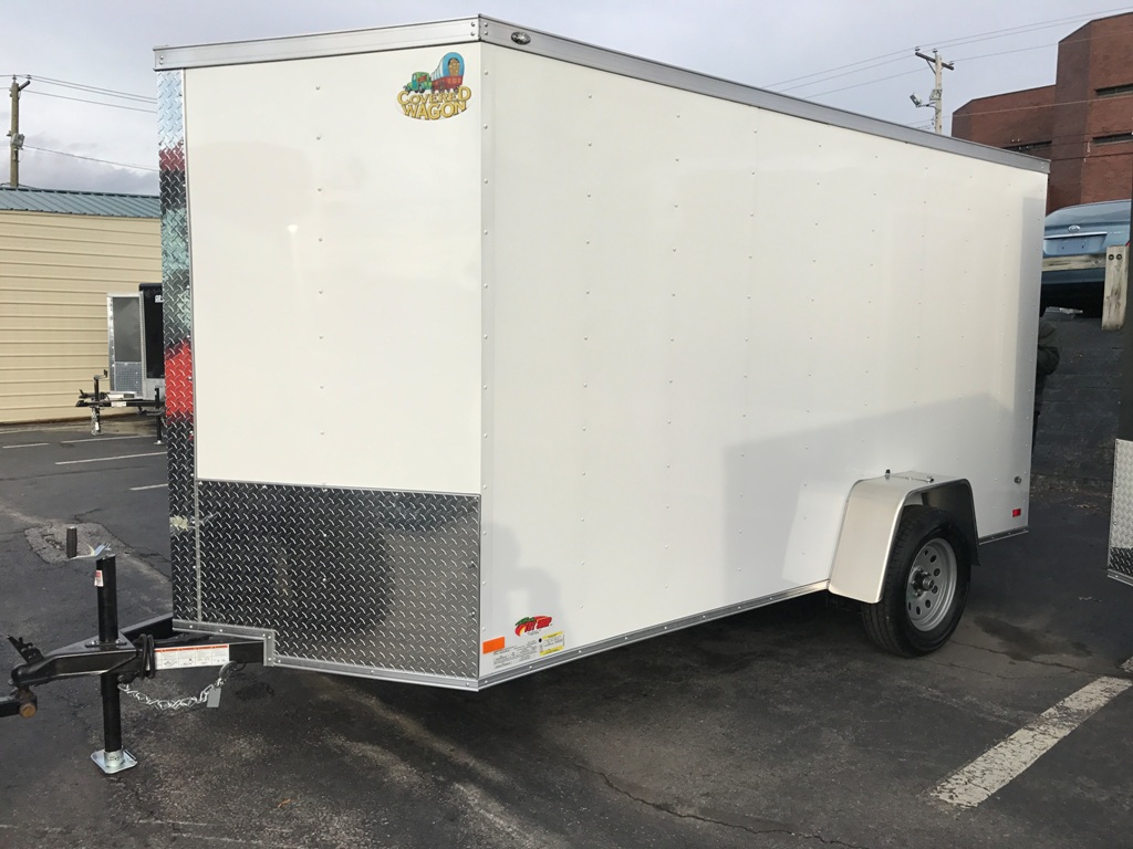 Enclosed Cargo Trailer 7'x12'+2'V WHITE RAMP Covered Wagon