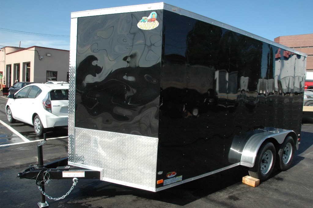 Enclosed Cargo Trailer 7'x12'+2'V BLACK RAMP Covered Wagon