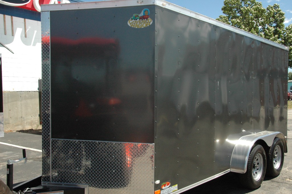 Enclosed Cargo Trailer 7'x14'+2'V CHARCOAL RAMP Covered Wagon