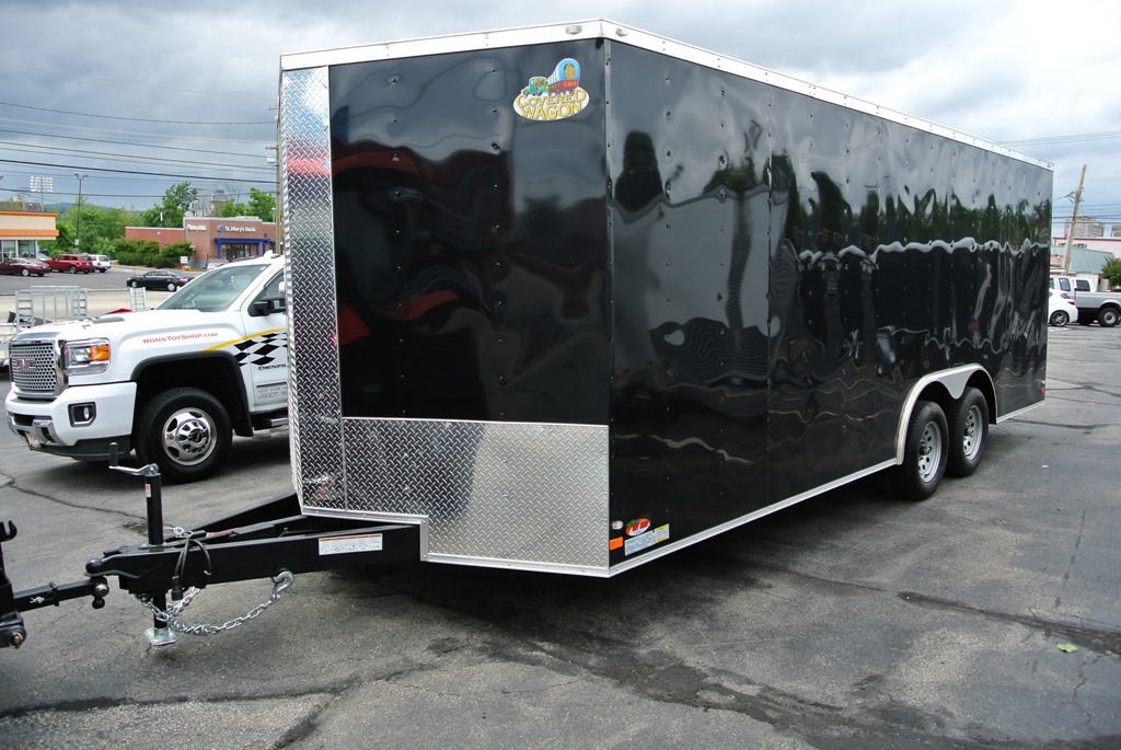 Enclosed Car Hauler Trailer 8.5'x24'+2'V BLACK Covered Wagon 10K GVWR