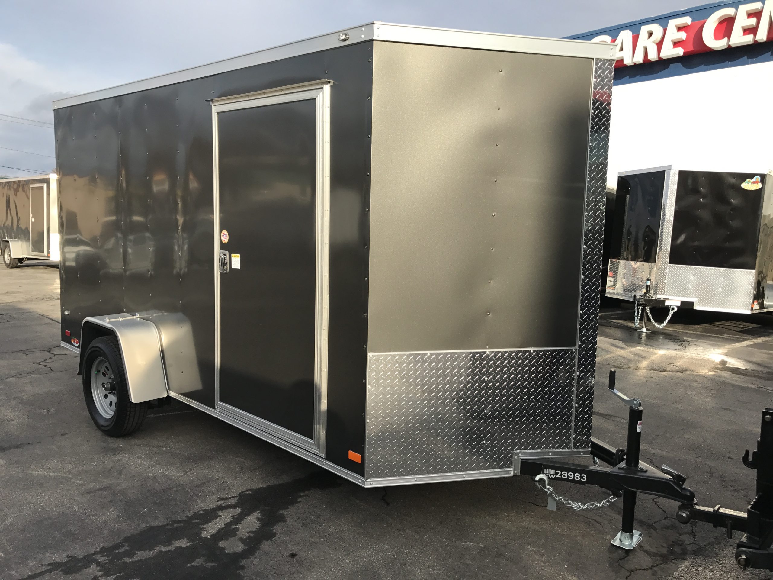 Enclosed Cargo Trailer 6'x10'+2'V CHARCOAL RAMP Covered Wagon