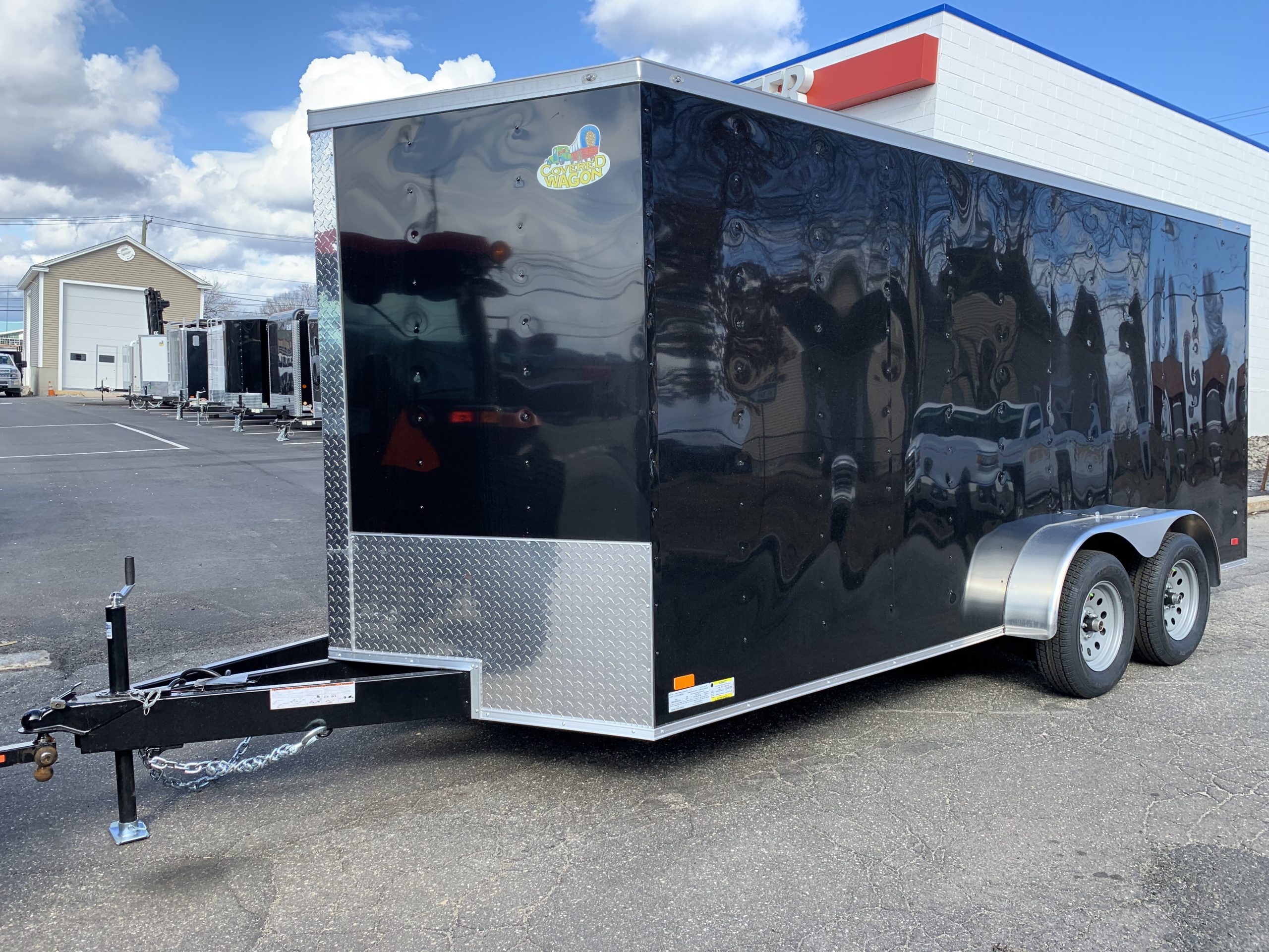 Enclosed Cargo Trailer 7x16+2'V BLACK RAMP Covered Wagon 7' Interior Height