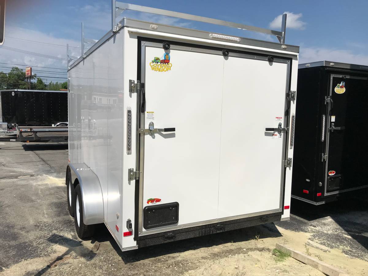 Enclosed Contractor Trailer 7'x14'+2'V WHITE RAMP Covered Wagon