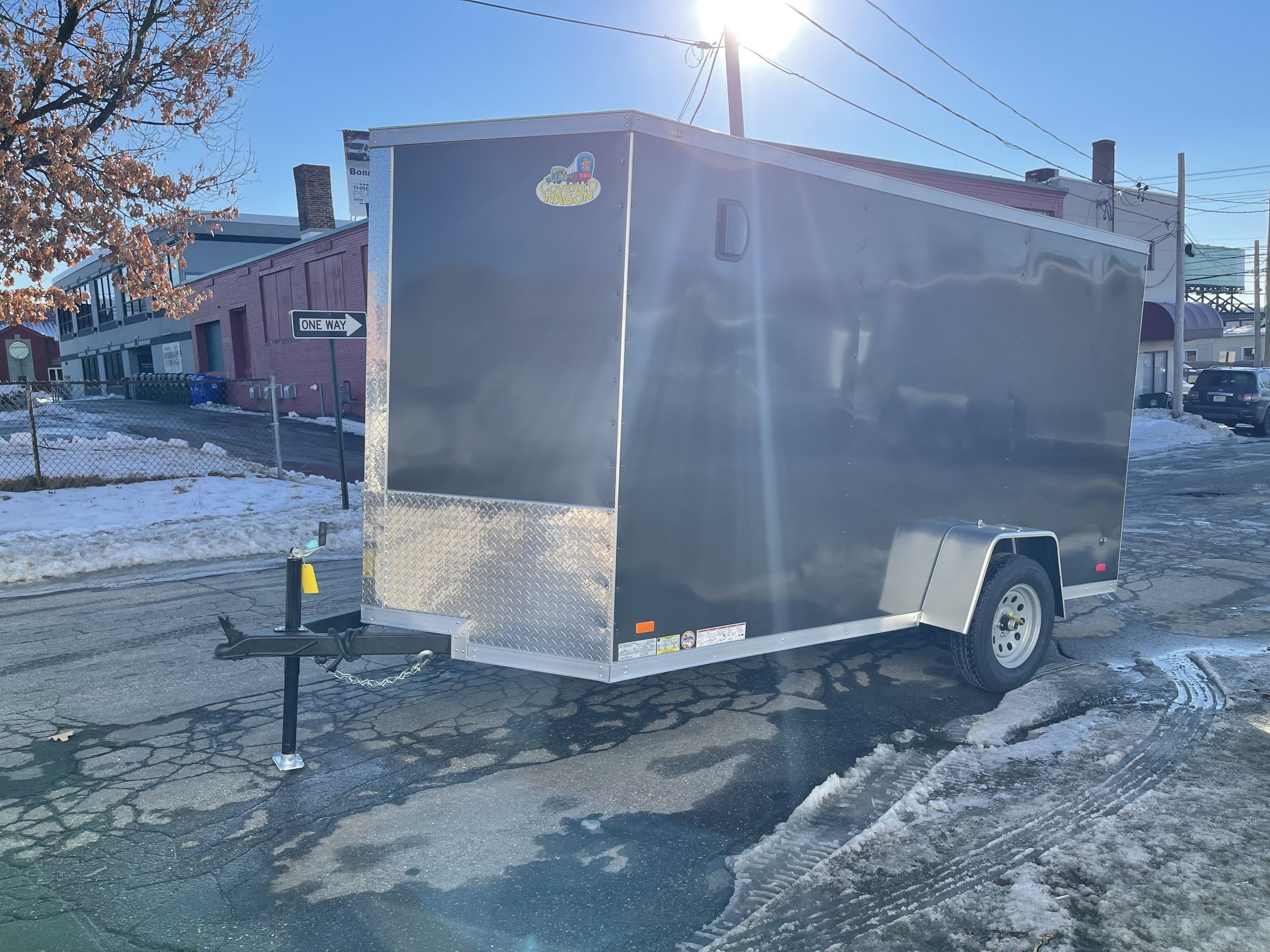 Enclosed Cargo Trailer 6'x12'+2'V Charcoal RAMP Covered Wagon