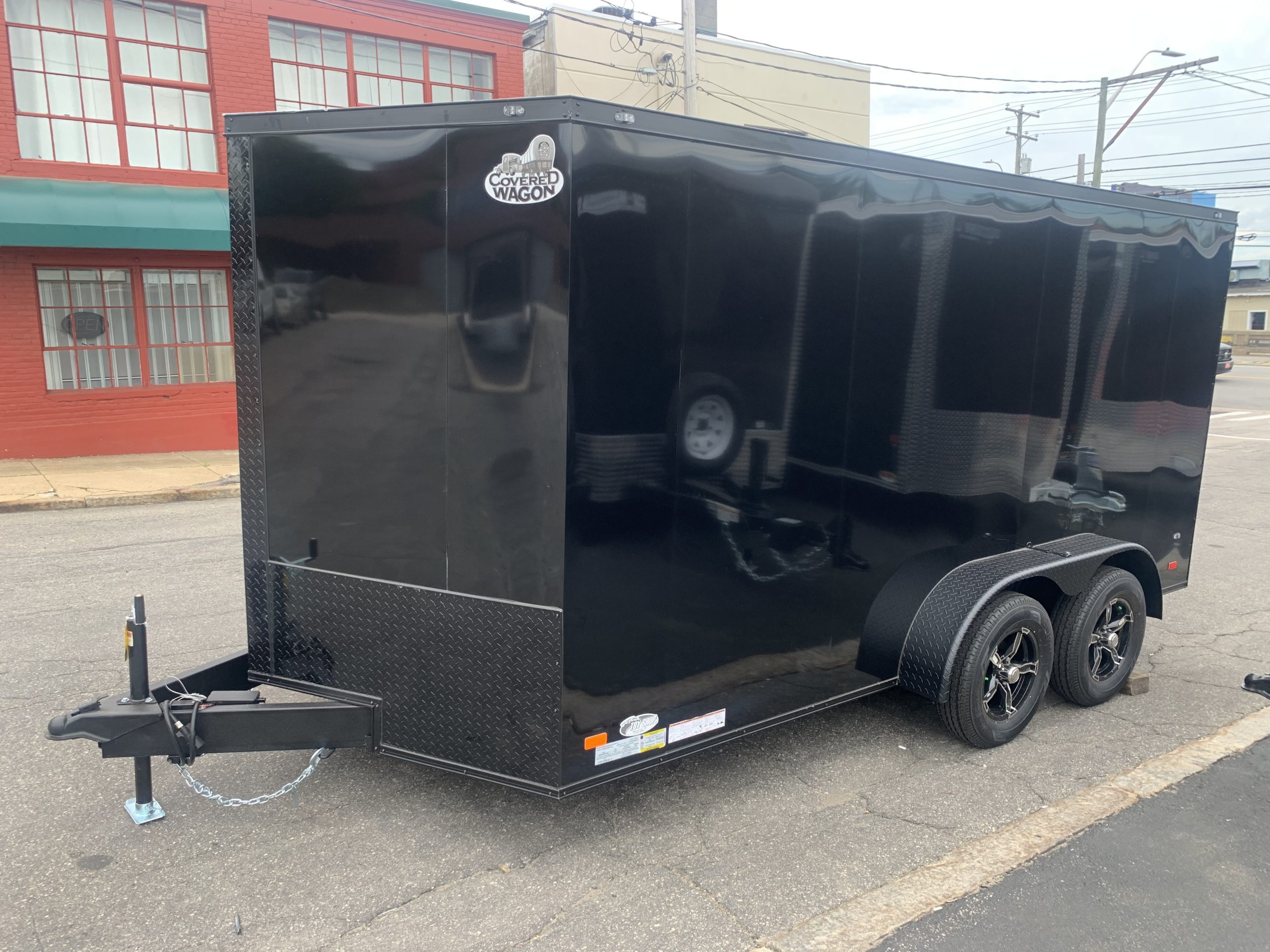 Enclosed Cargo Trailer 7'x14'+2'V BLACK OUT Covered Wagon
