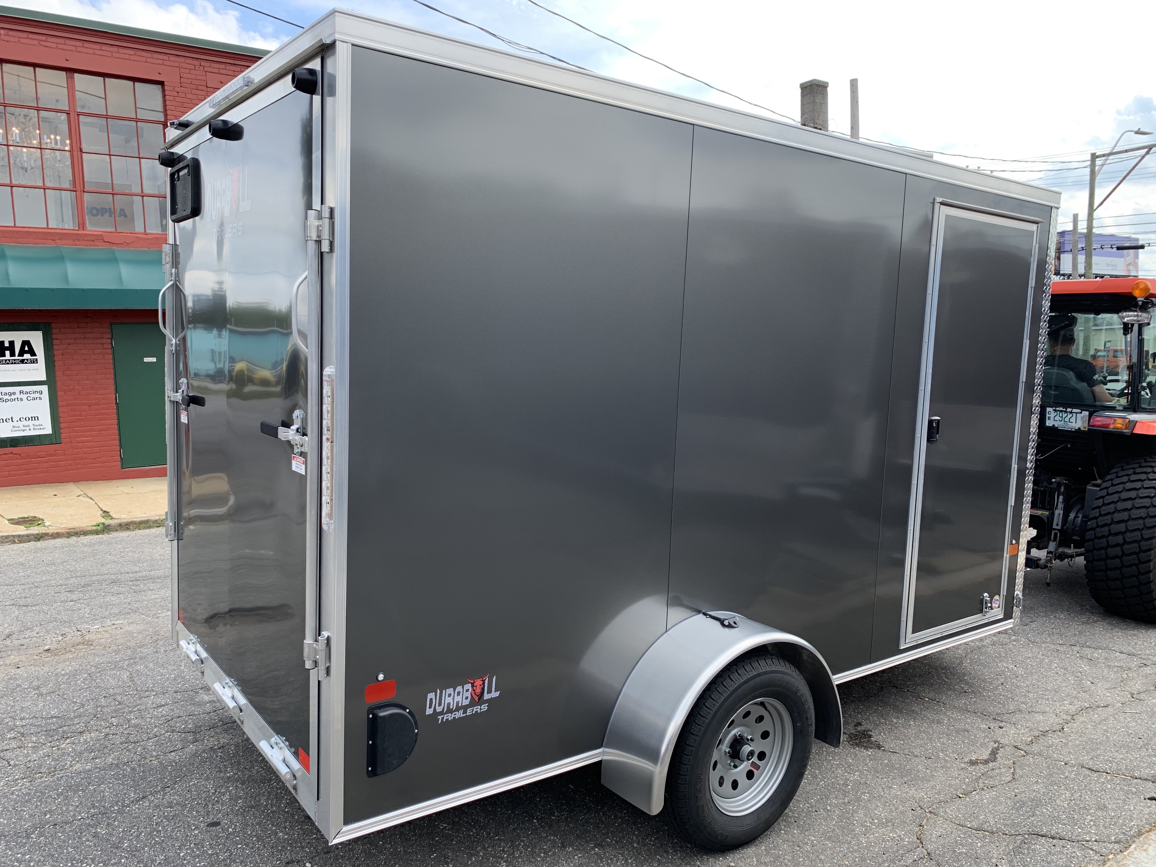 Enclosed Cargo 7'x12'+2'V CHARCOAL RAMP DuraBull Aluminum 6'6" Interior Elite Brakes