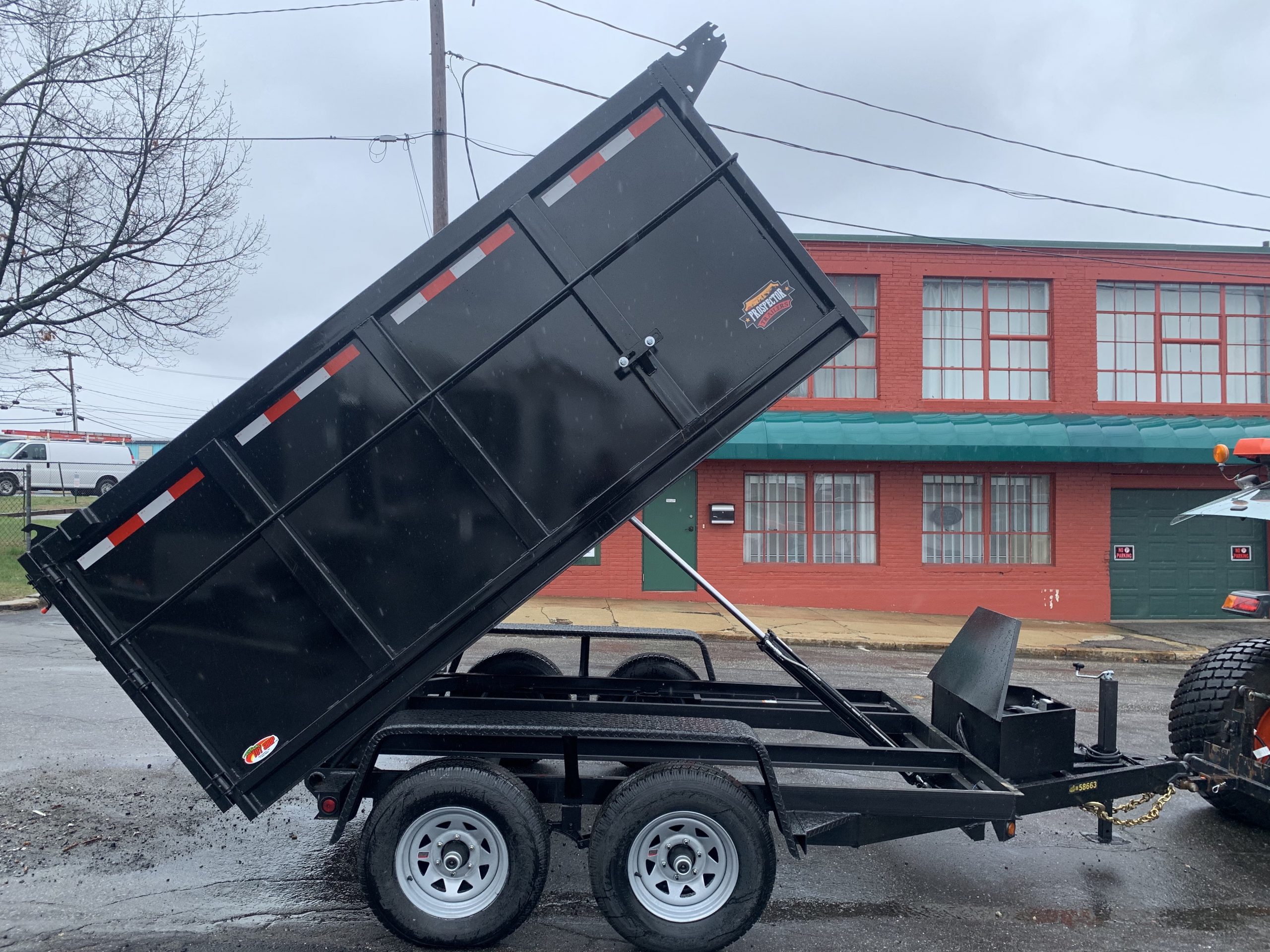 Dump Trailer 6'x10' BLACK Covered Wagon - 48" High Sides - 10K GVWR w/ Tarp and Spare Tire + Mount