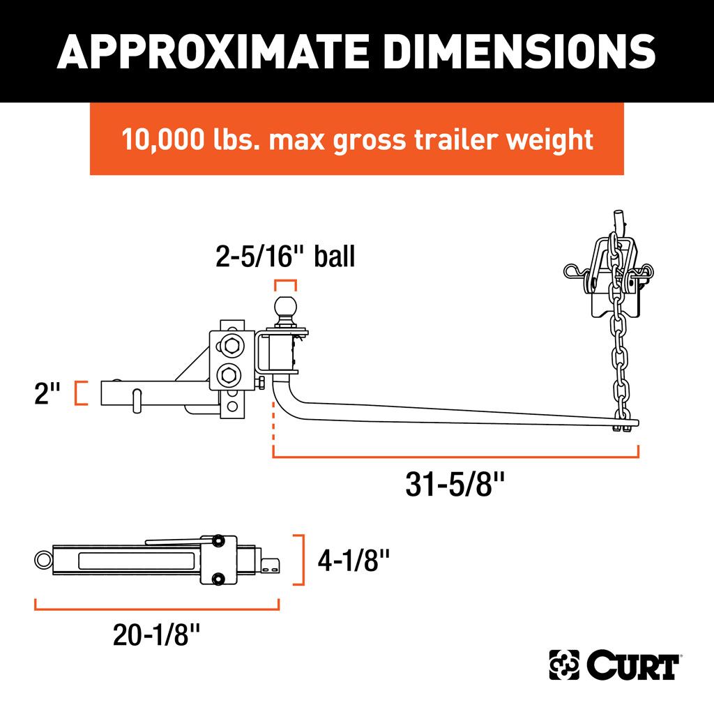 CURT Round Bar Weight Distribution Hitch Kits (8K - 10K lbs., 31-5/8" Bars) - 20-Pack #17022020