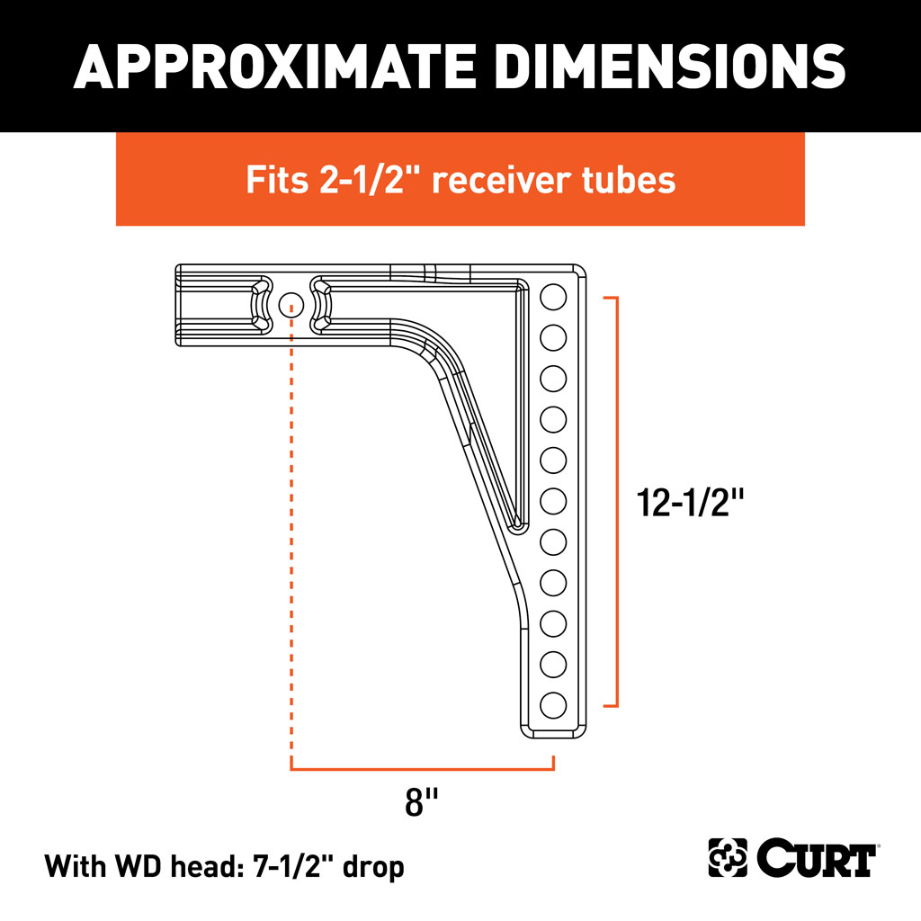 CURT Weight Distribution Shank (2-1/2" Shank, 8" Drop) #17132