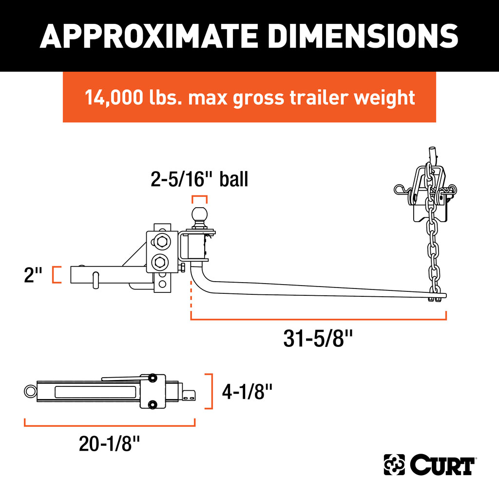 CURT Round Bar Weight Distribution Hitch Kits (10K - 14K lbs., 31-5/8" Bars) - 20-Pack #17222020