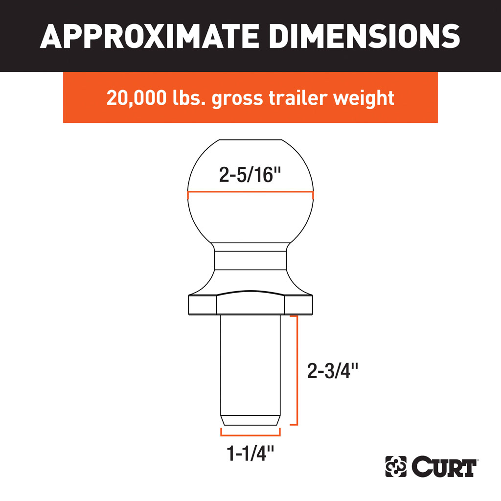 CURT 2-5/16" Trailer Ball (1-1/4" x 2-3/4" Shank, 20,000 lbs., Chrome) #40009