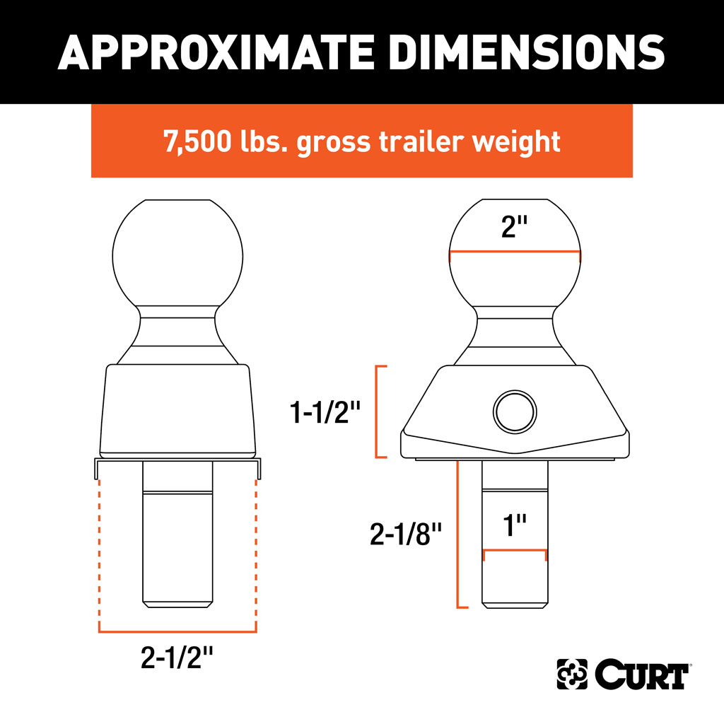 CURT RockerBall 2" Cushion Hitch Trailer Ball (1" Shank, 7,500 lbs.) #40047