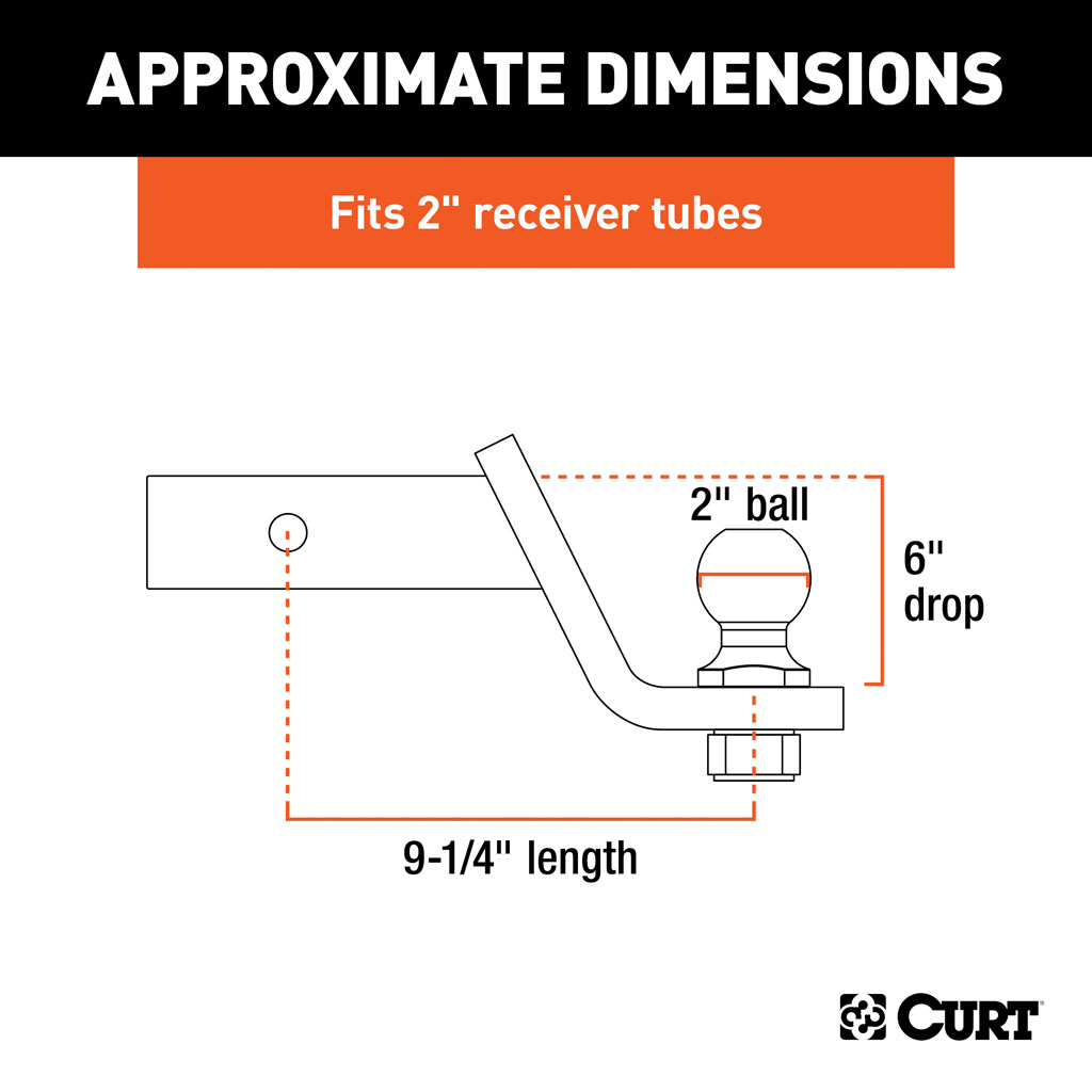 CURT Loaded Ball Mount with 2" Ball (2" Shank, 7,500 lbs., 6" Drop) #45064