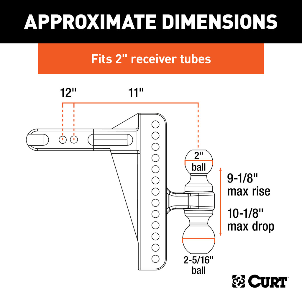 CURT Adjustable Channel Mount with Dual Ball (2" Shank, 14,000 lbs., 10-1/8" Drop) #45926