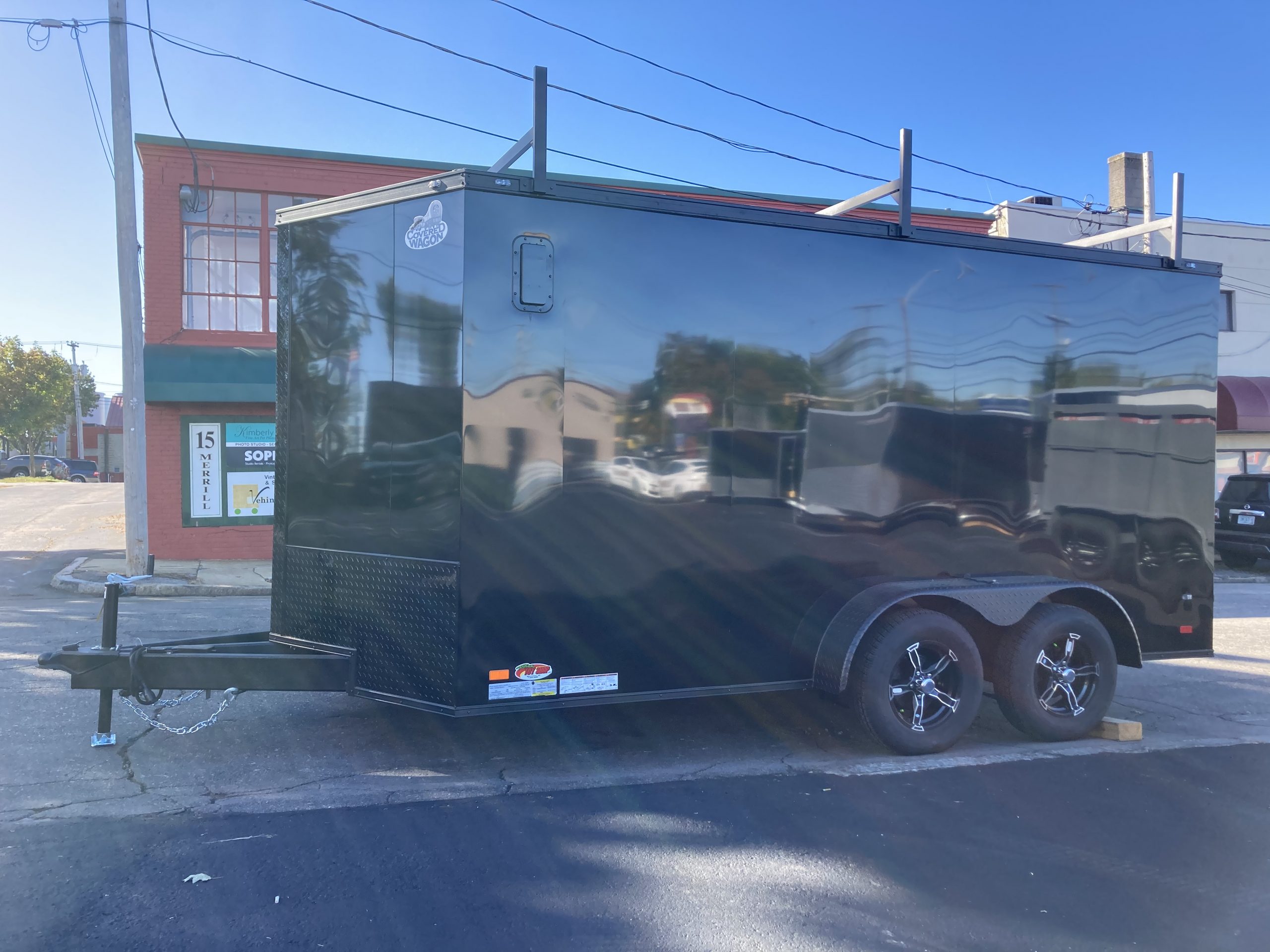 Enclosed Contractor Trailer 7'x16' BLACK RAMP Covered Wagon