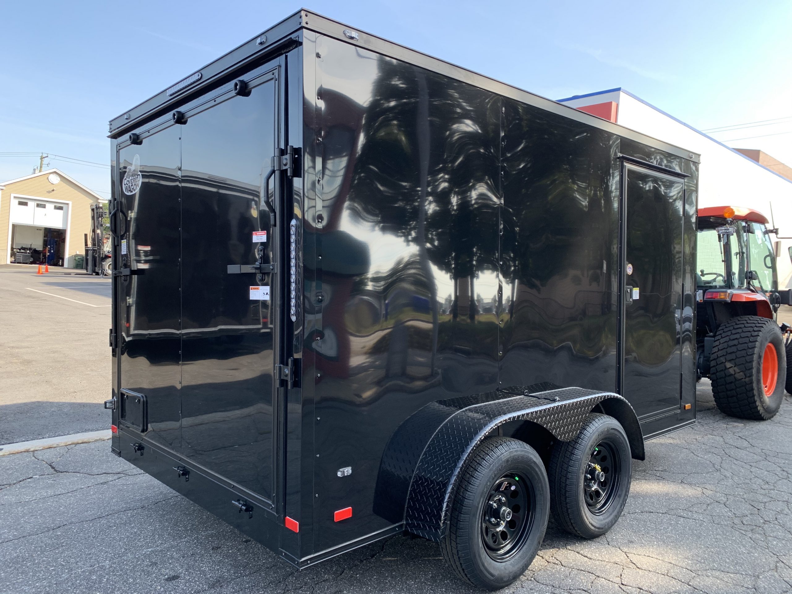 Enclosed Cargo Trailer 7'x12'+2'V BLACK OUT Covered Wagon