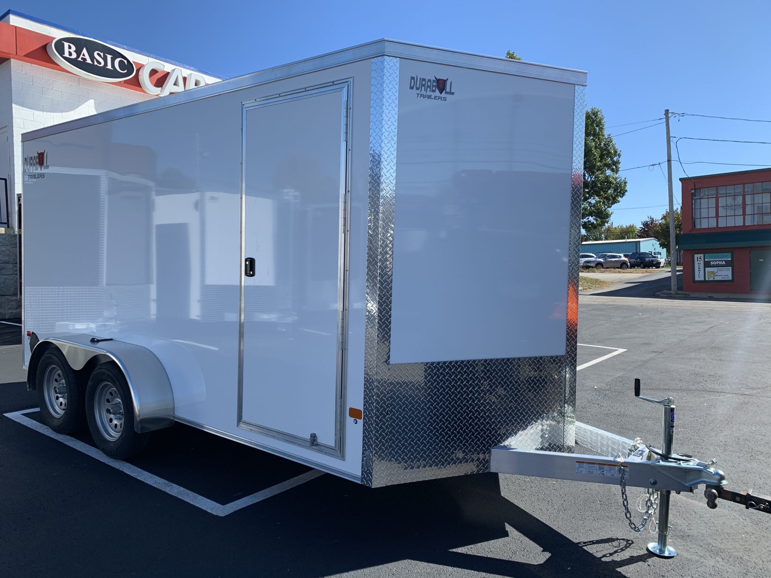 Enclosed Cargo 7'x14'+2'V White RAMP DuraBull Aluminum 6'6" Interior ELITE