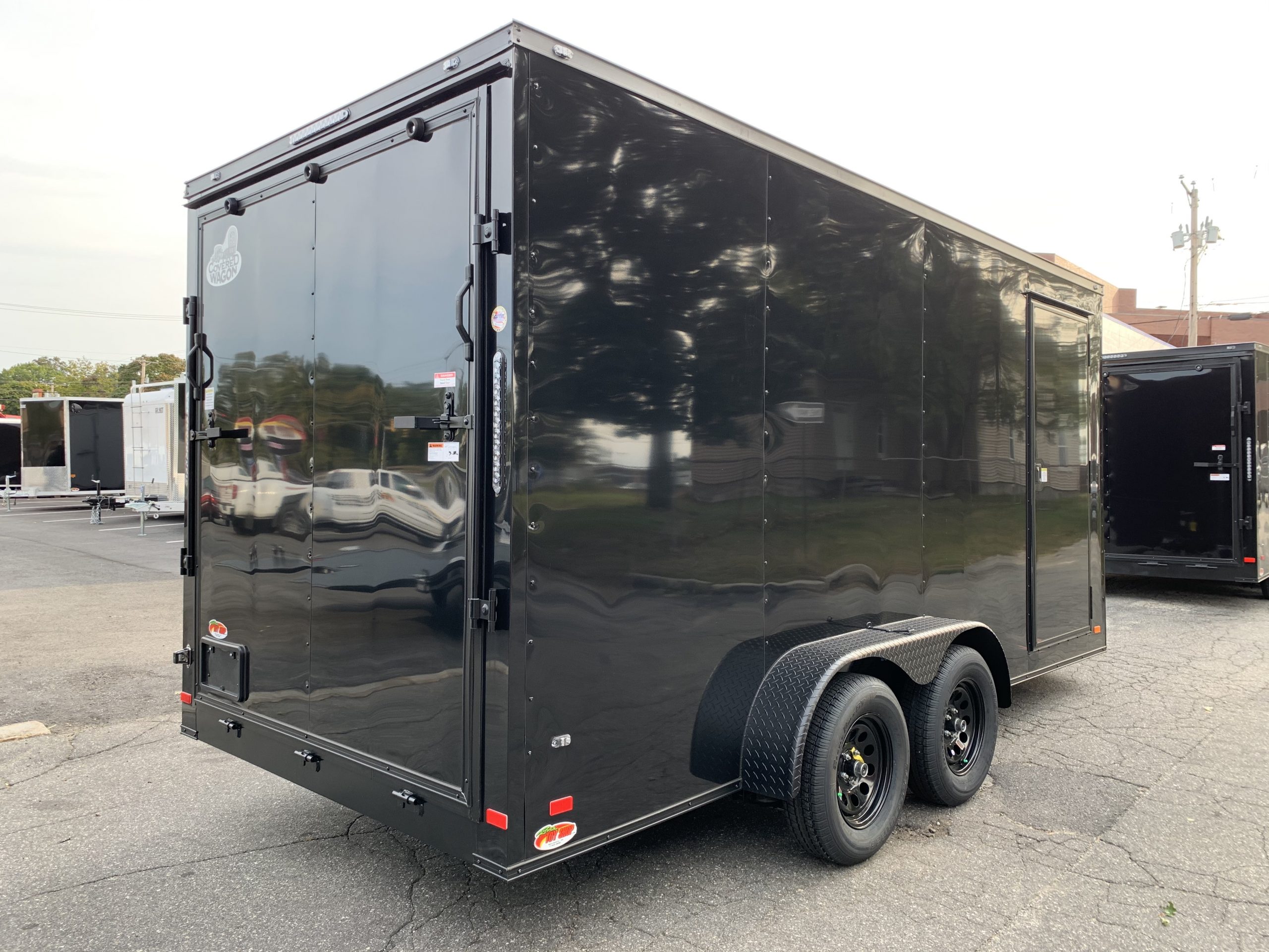 Enclosed Cargo Trailer 7'x14'+2'V BLACK BLACK OUT Covered Wagon