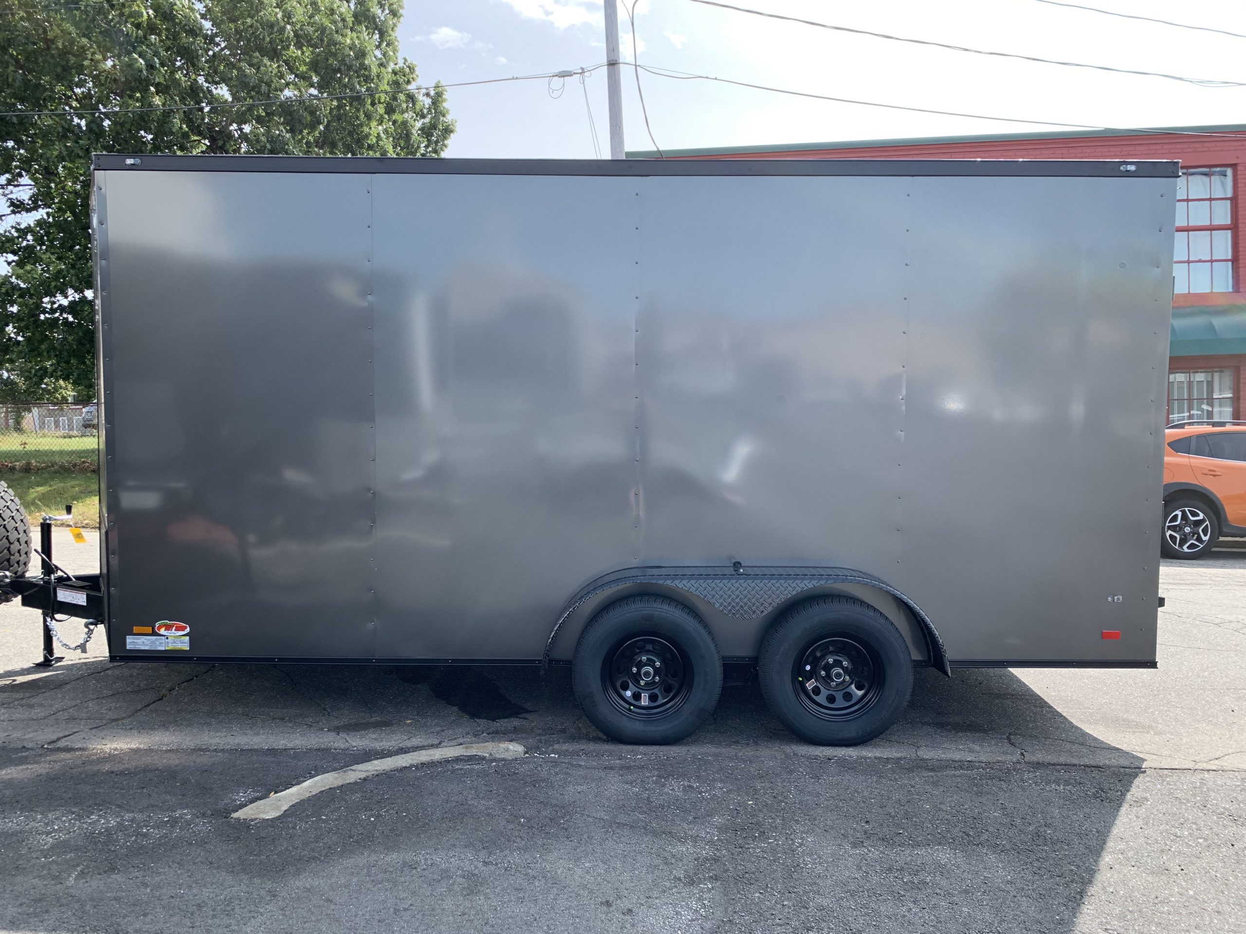 Enclosed Cargo Trailer 7'x16'+2'V Charcoal BLACK OUT Covered Wagon