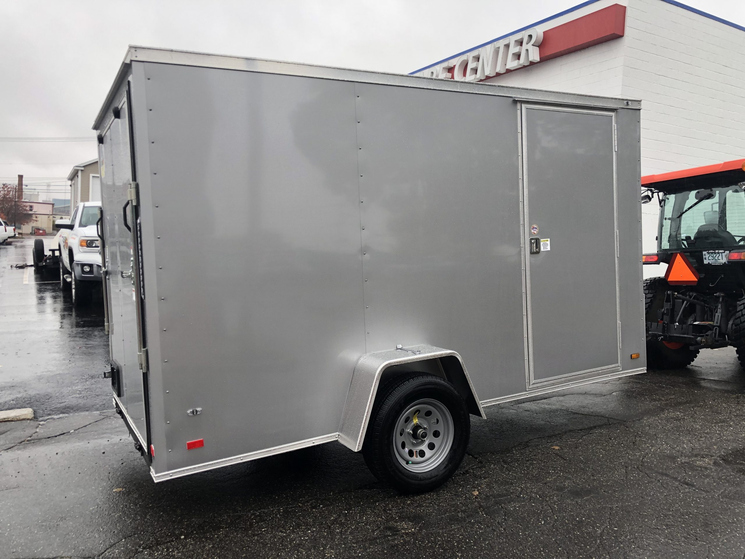 Enclosed Cargo Trailer 6'x12'+2'V Silver Barn Door Covered Wagon