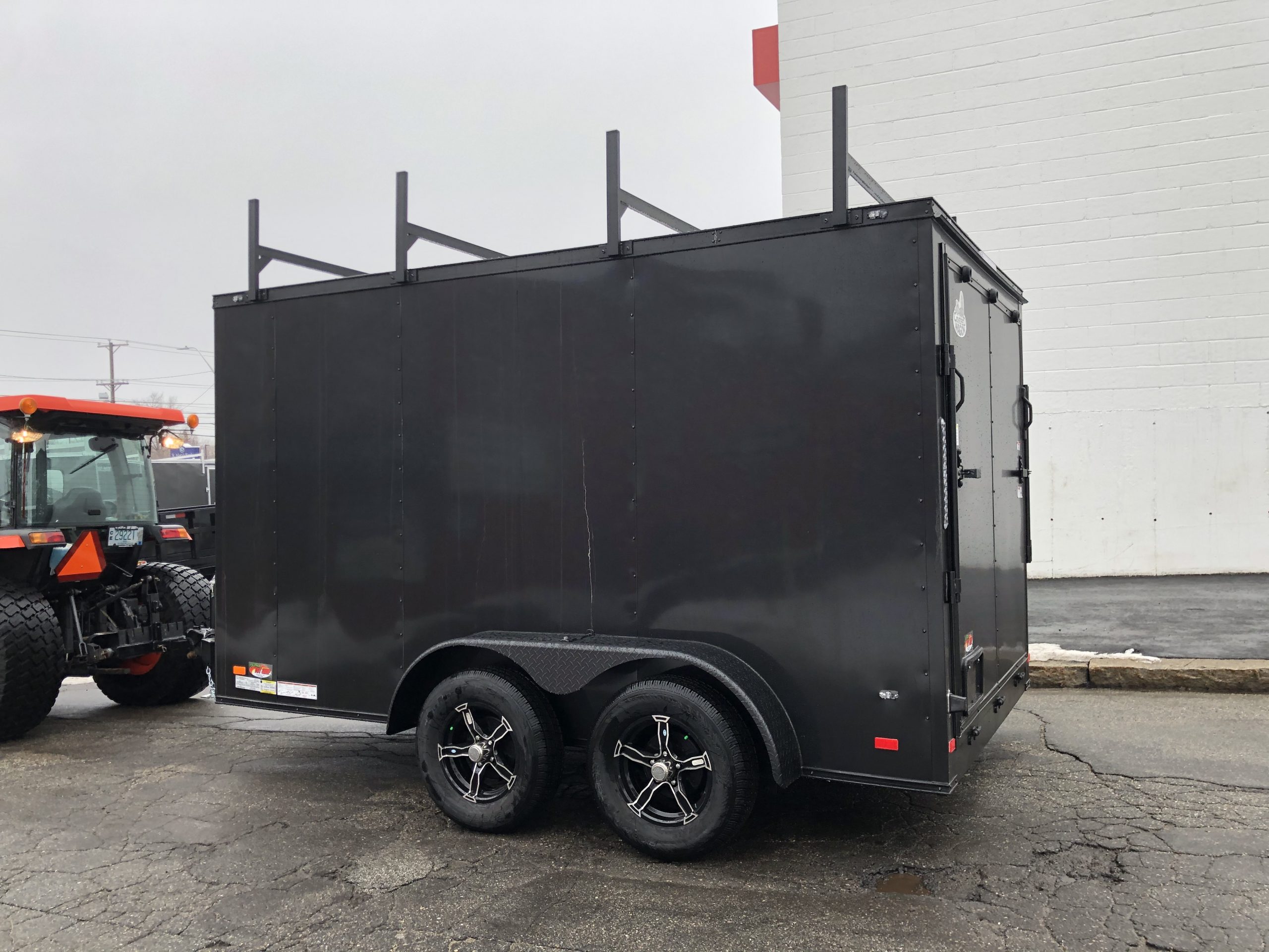 Enclosed Contractor Trailer 7'x12' BLACK RAMP Covered Wagon