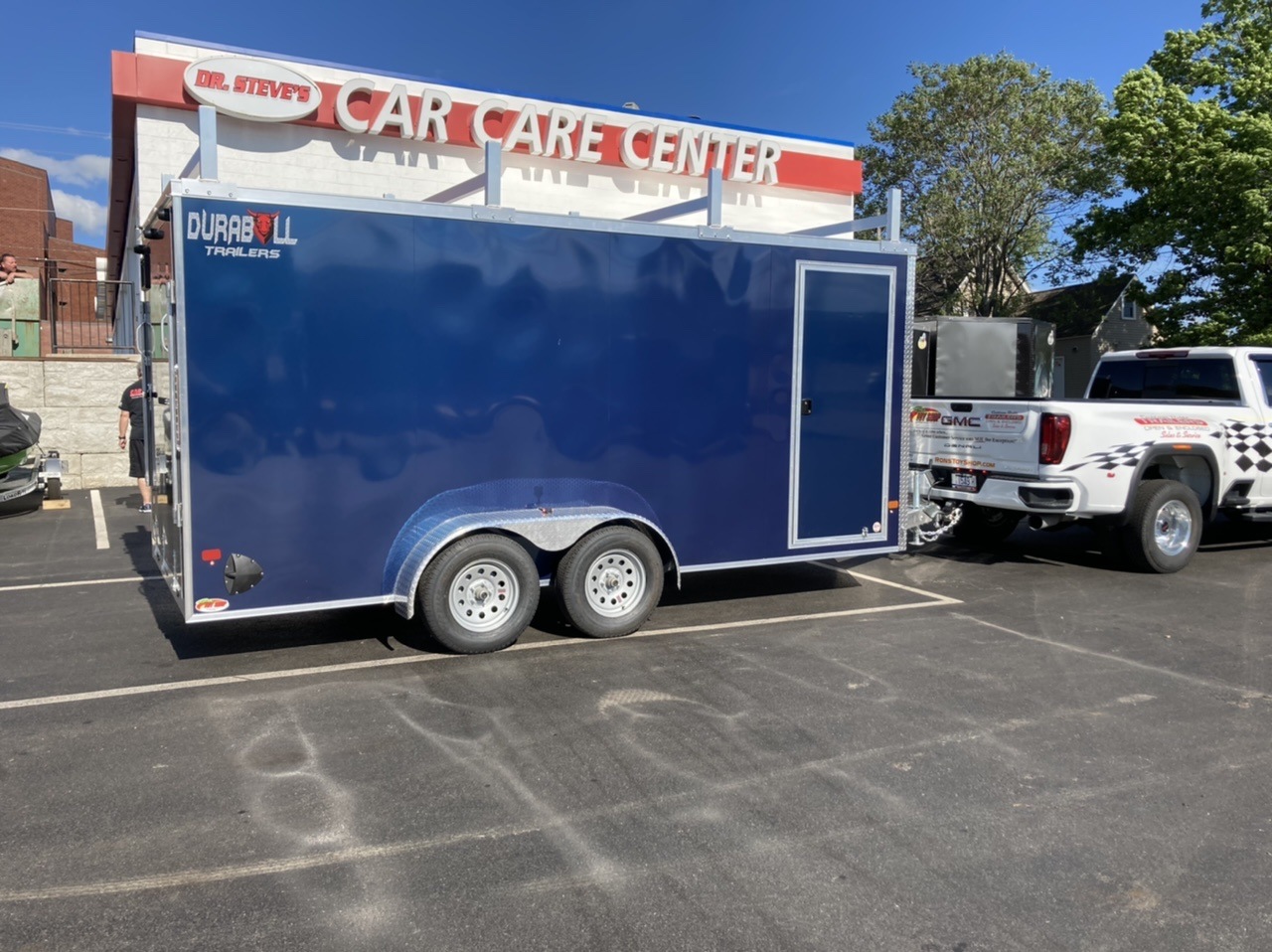 Enclosed Contractor 7'x16'+2'V Blue RAMP DuraBull Aluminum 6'6" Interior Elite