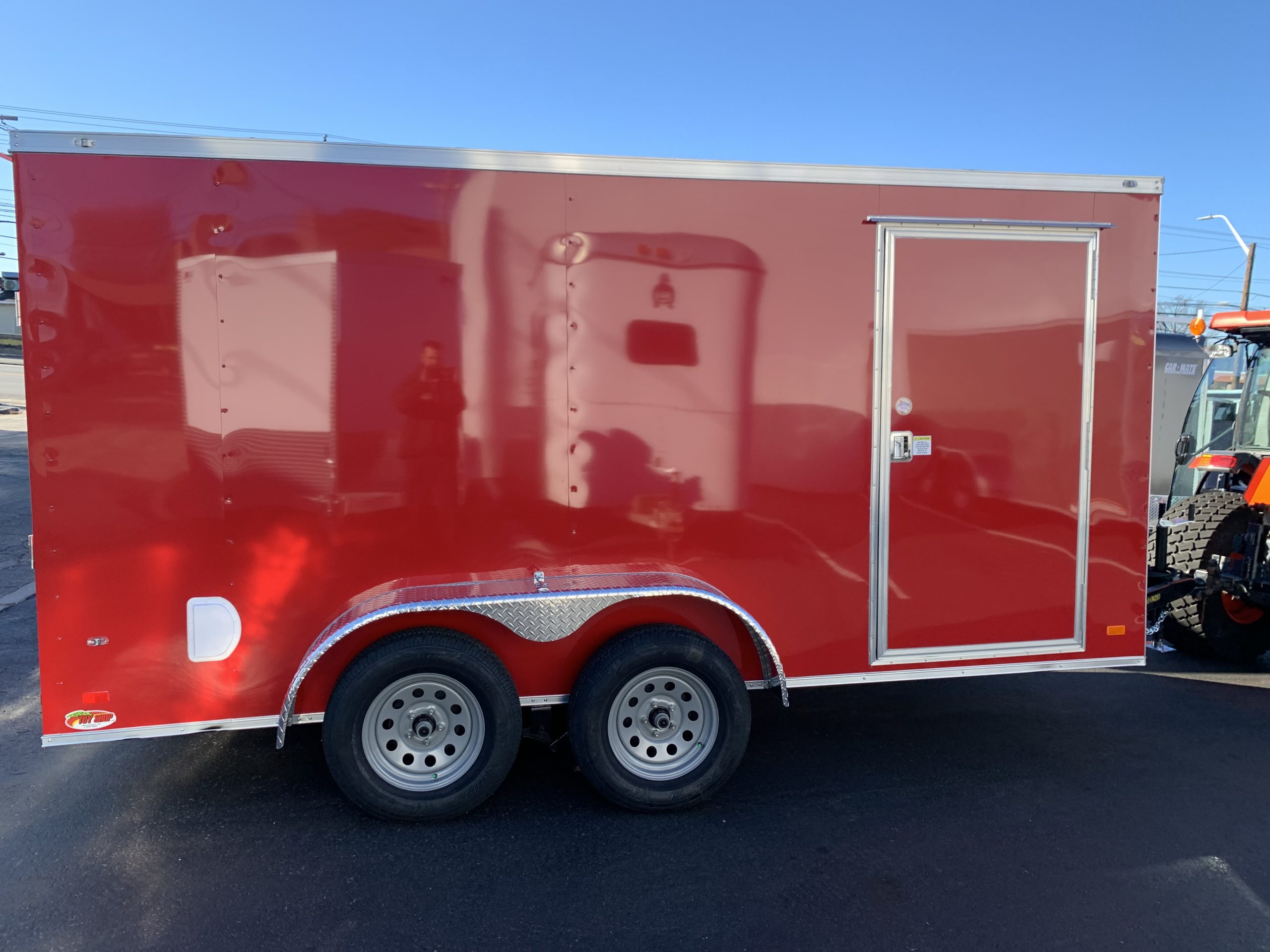Enclosed Cargo Trailer 7'x14'+2'V Red RAMP Covered Wagon