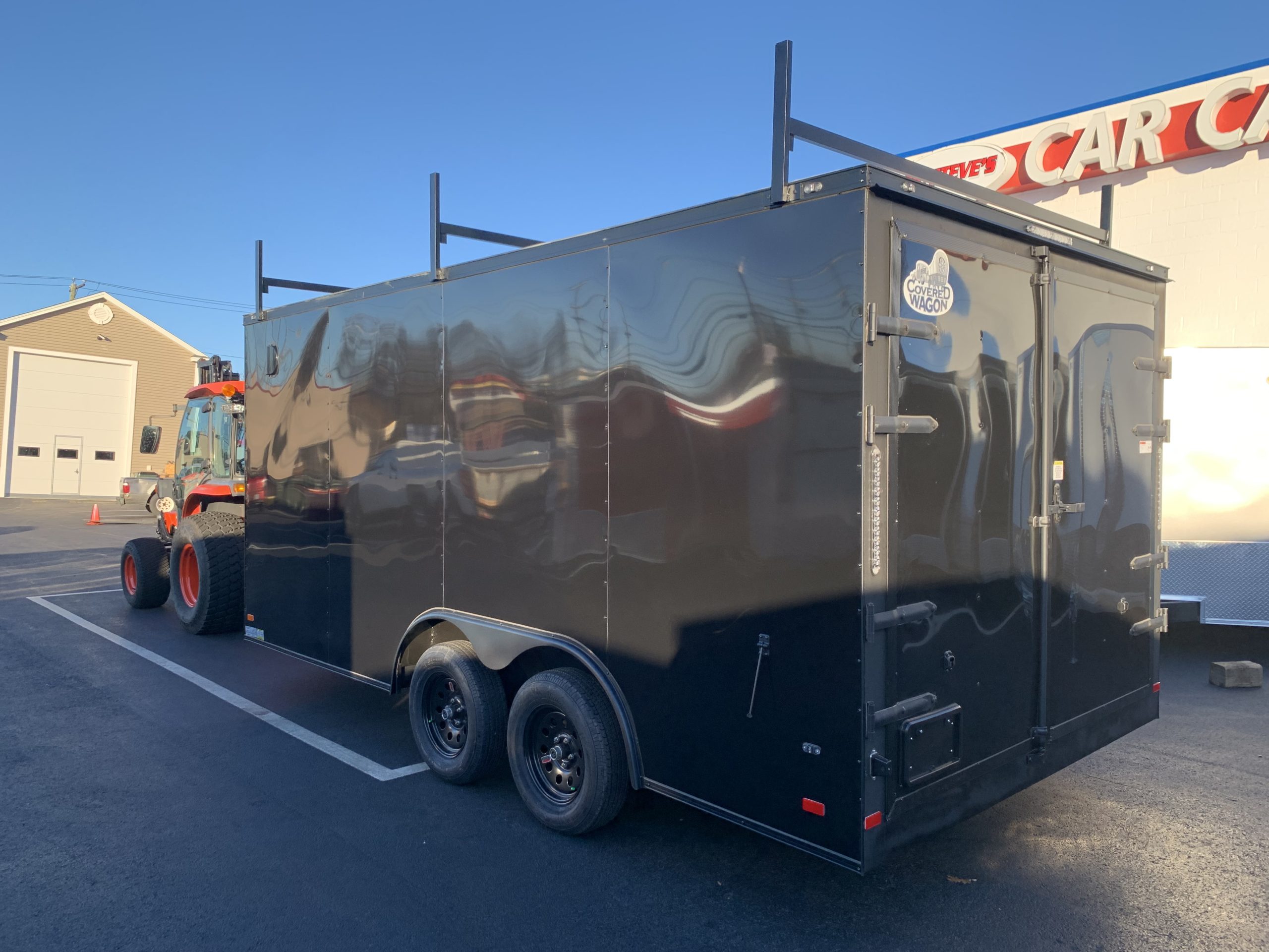 Enclosed Trailer 8.5'x16'+2'V Black Black Out Covered Wagon With Ladder Racks Barn Doors