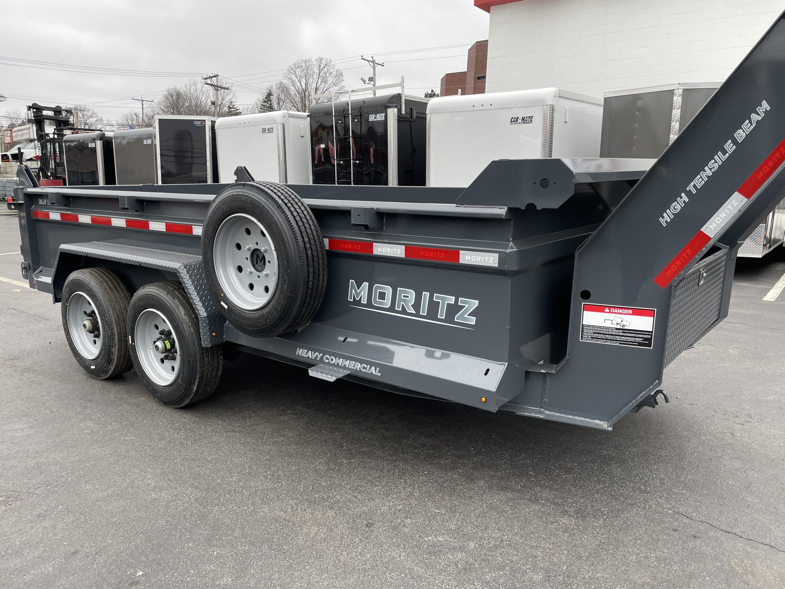 Gooseneck Dump Trailer 81.5"x14' Moritz Scissor Lift Grey 16,000 Gvwr