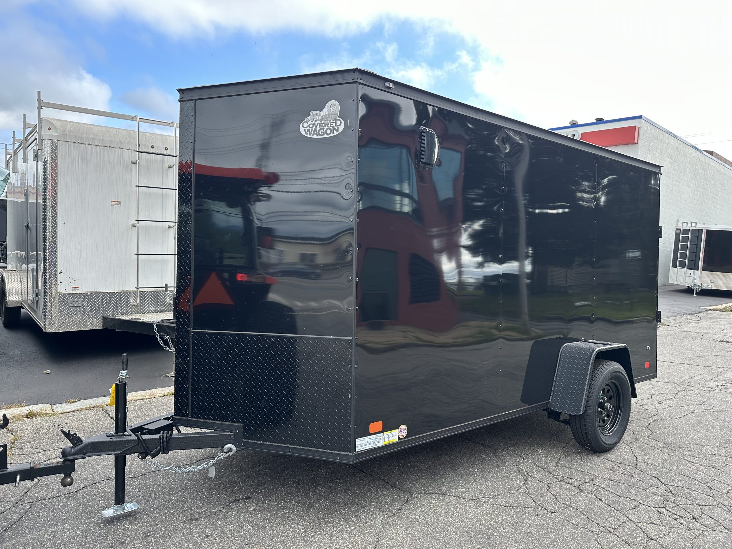 Enclosed Cargo Trailer 6'x12'+2'V BLACK Ramp Door Covered Wagon