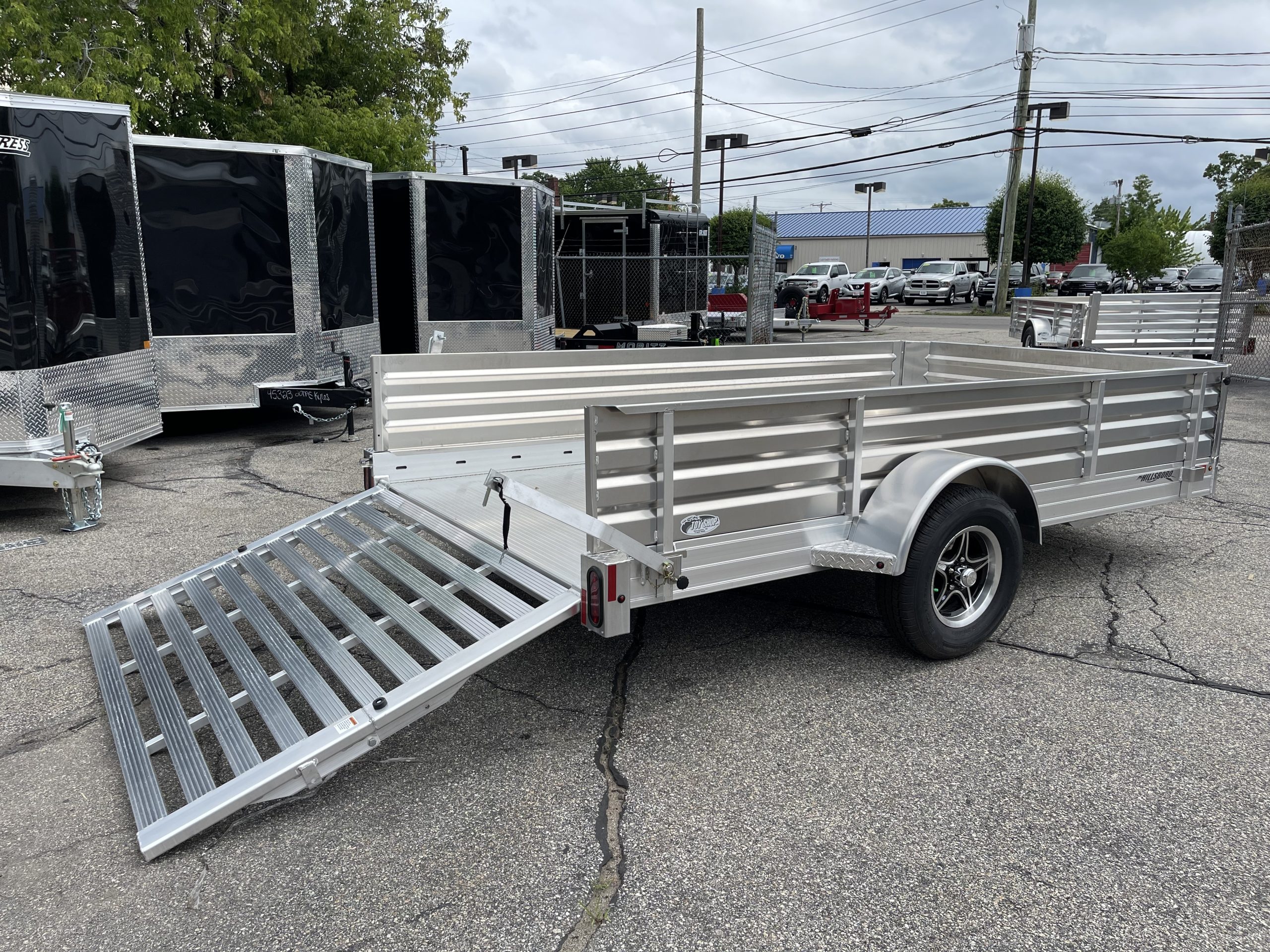 Hillsboro AU78X12AL Open Aluminum Utility Trailer F/G 78"x12' Solid Sides and Spare Bi Fold Gate