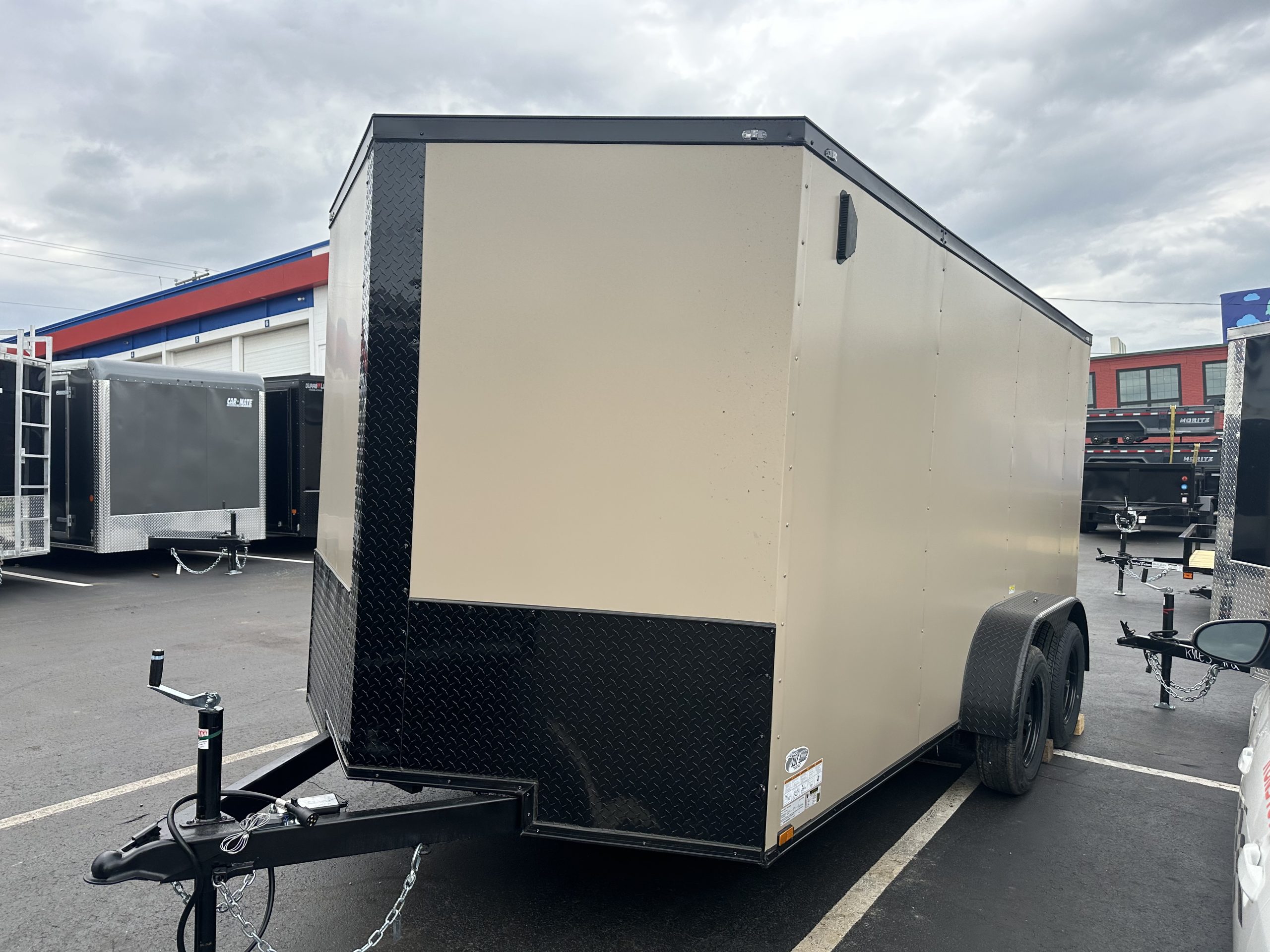 Best Enclosed Cargo Trailer 7'x14' Tan Black-Out RAMP Dual Axle