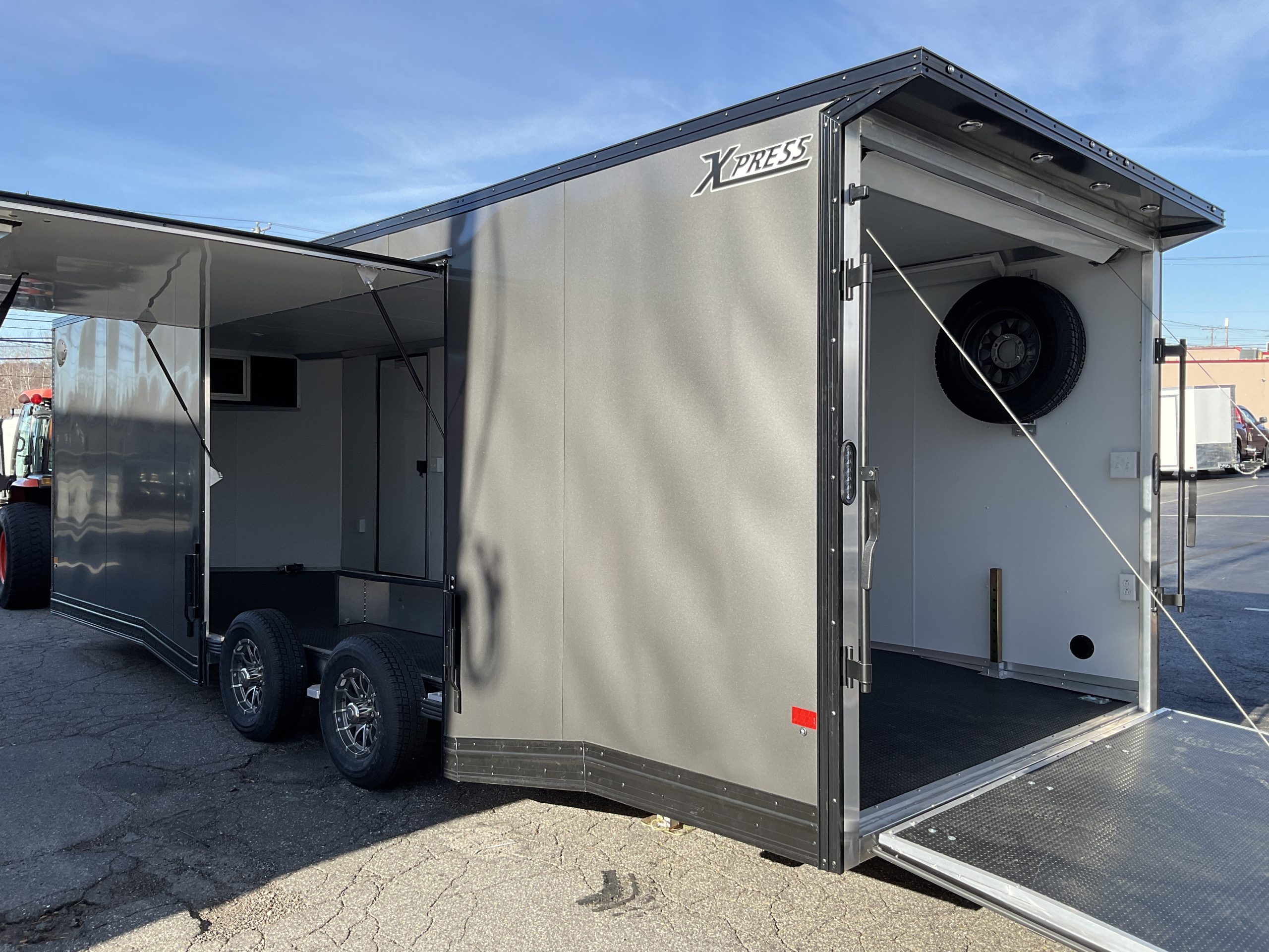 Enclosed Car Hauler Trailer 8.5'x24' V-Nose 10K GVWR Charcoal Ramp High Country Aluminum