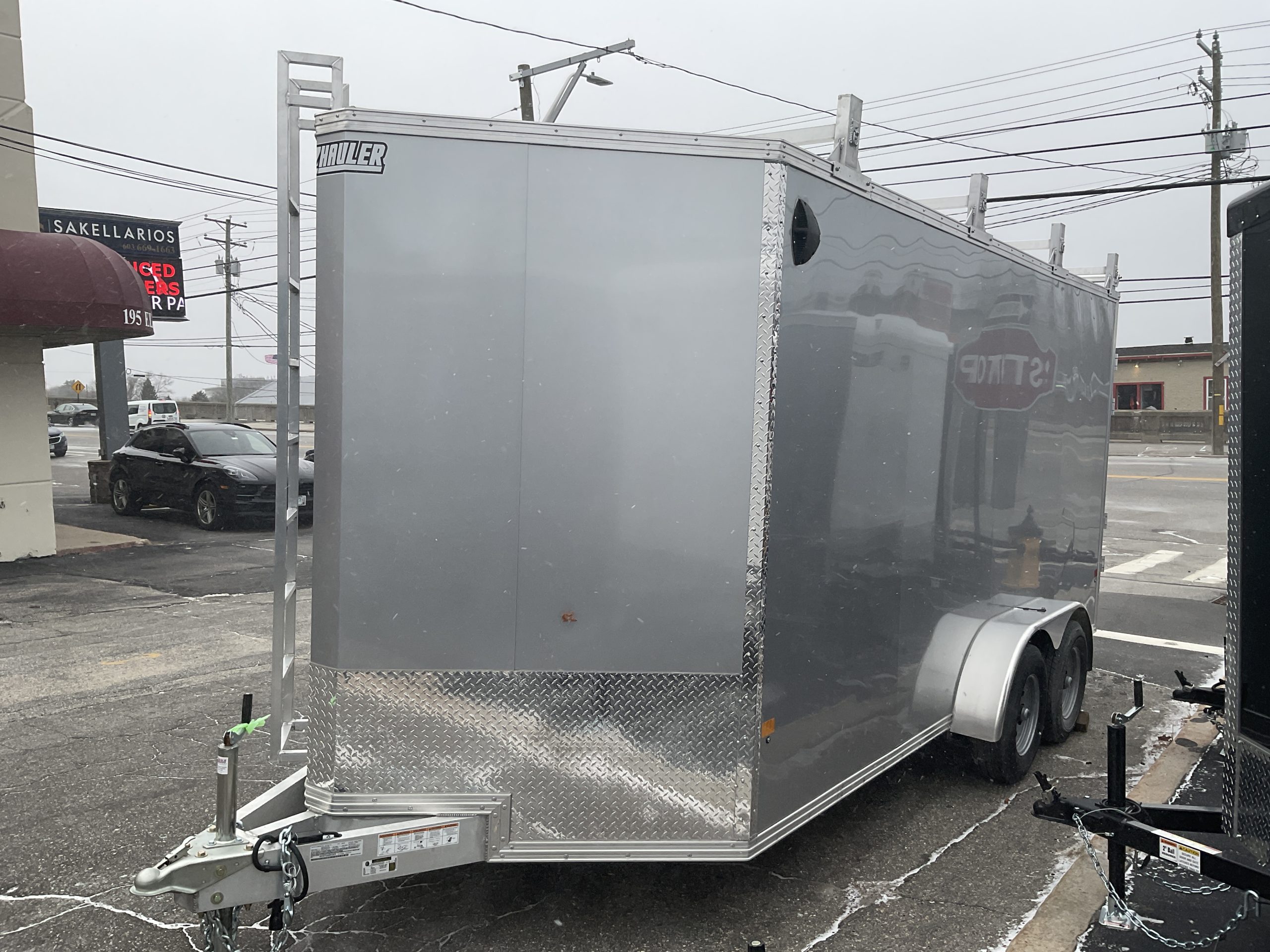 Enclosed Contractor Trailer 7'x16' Silver BARN Aluminum w/Ramps 9990 GVWR